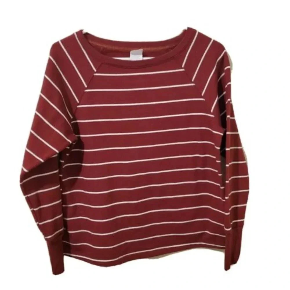 Stars Above Burgundy Small White Striped Sweatshirt Womens‎ Pull over New